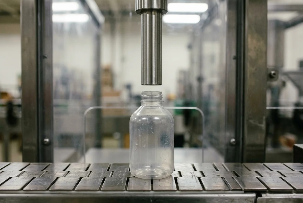 Nozzle aligned above a bottle mouth